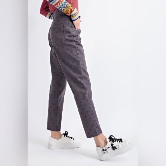 Easel Polka Dot Garment Dyed High Waisted Straight Leg Pants New Small Ash Black - Picture 5 of 11